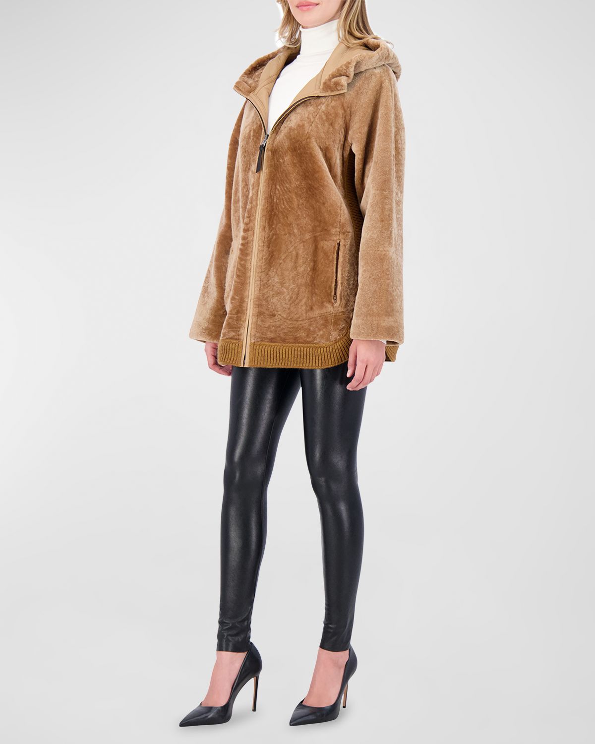 Gorski Reversible Shearling Lamb Zip Parka Jacket With Side Slits