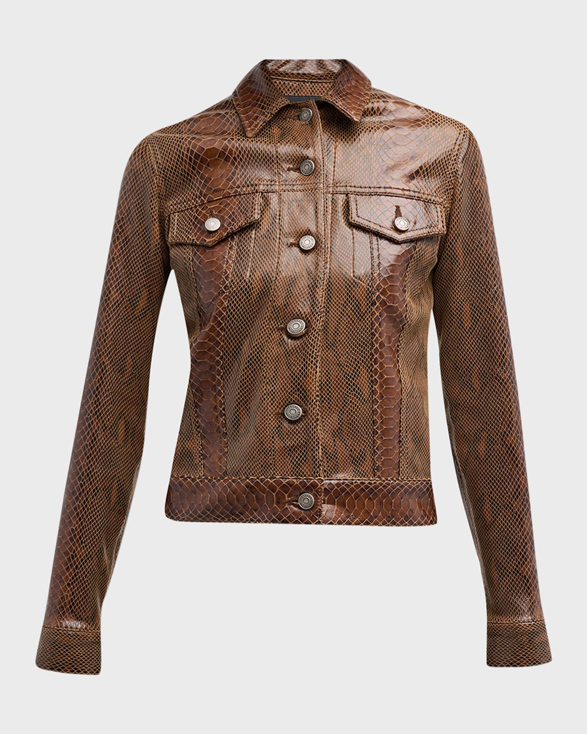Cout De La Liberte Anaconda-Print Leather Trucker Jacket