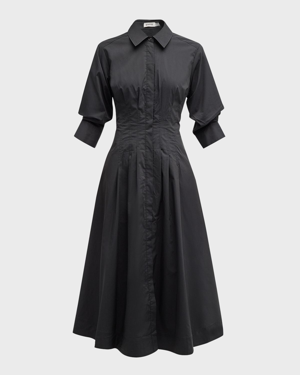 SIMKHAI Jazz Poplin Pintuck Midi Shirtdress
