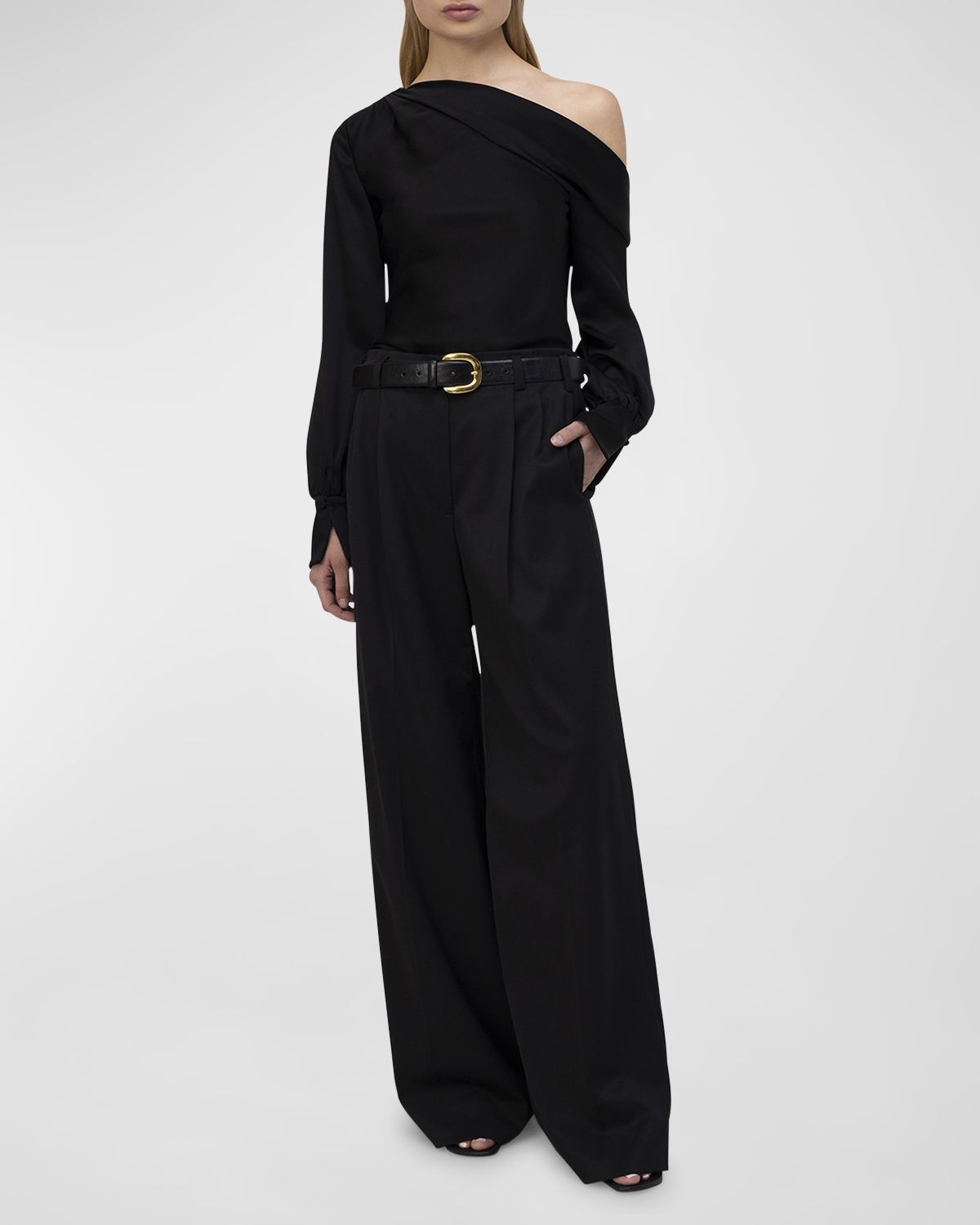 SIMKHAI Alice Draped Satin One-Shoulder Top