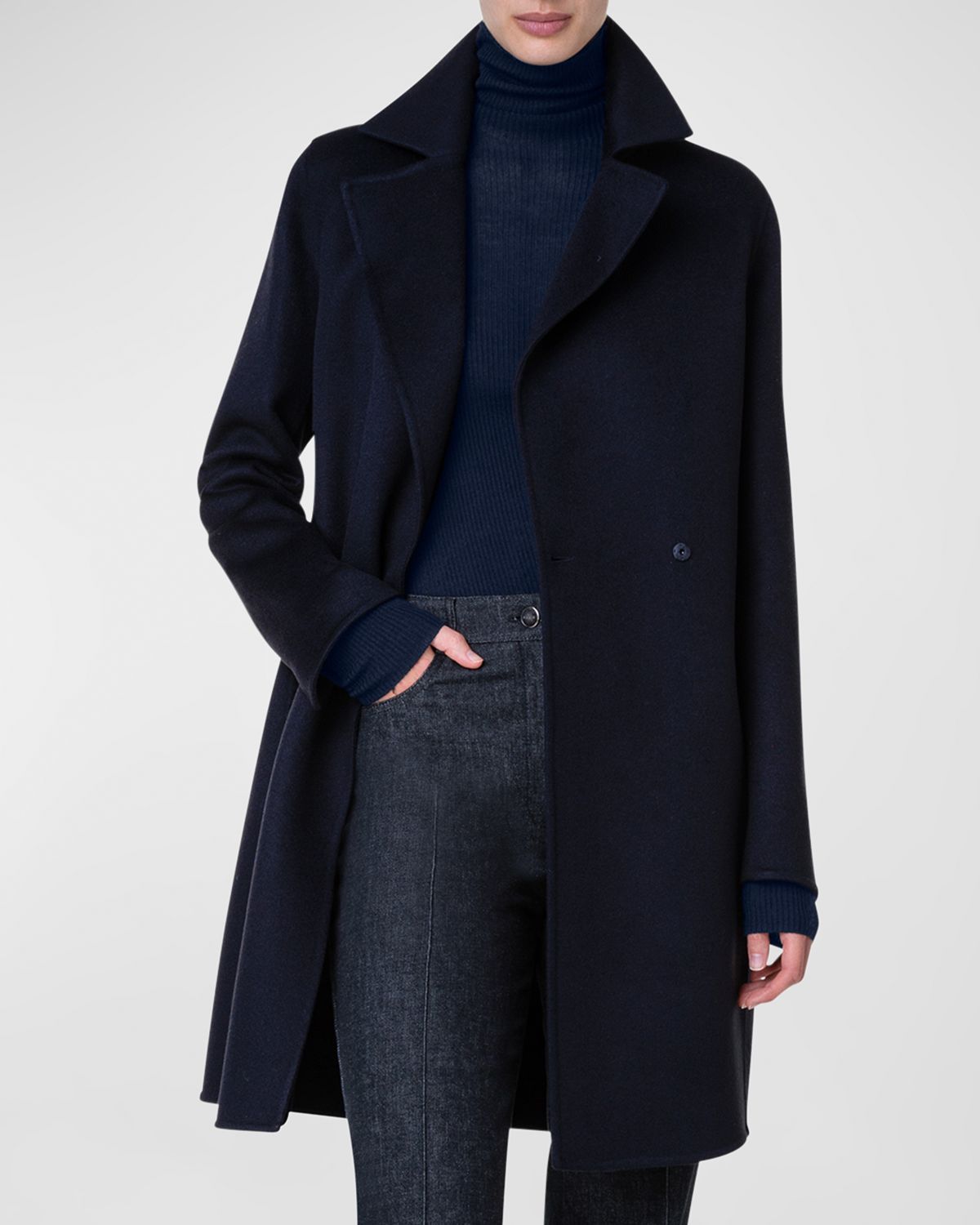 Akris Bera Brushed Cashmere Doble-Breasted Coat