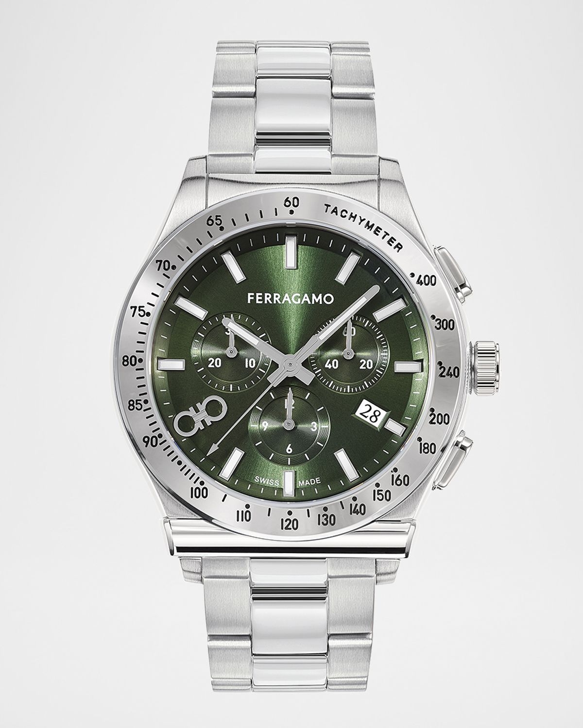 Ferragamo Men 's 42mm 1927 Chrono Watch with Bracelet Strap, Green