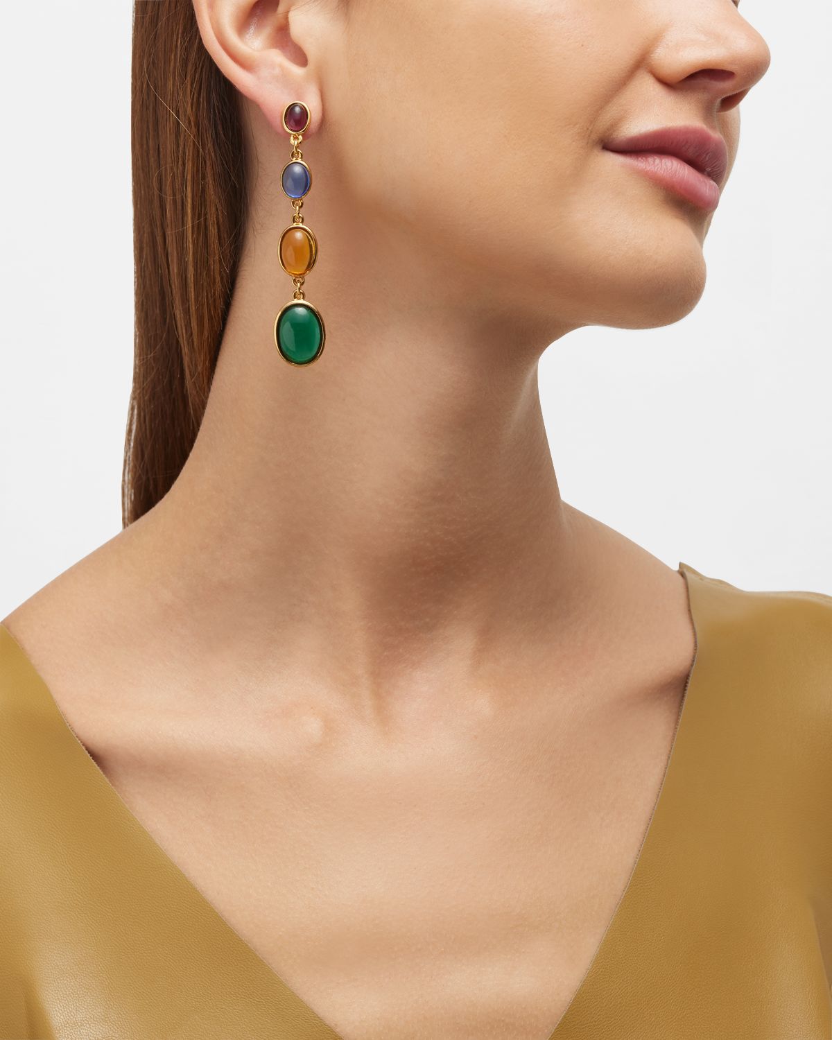 Ben-Amun Gold Post Earrings with Multi-Stone Drops