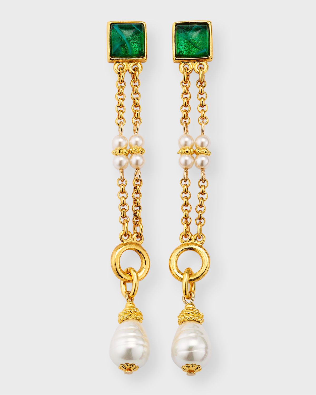 Ben-Amun Emerald Glass and Pearly Drop Earrings