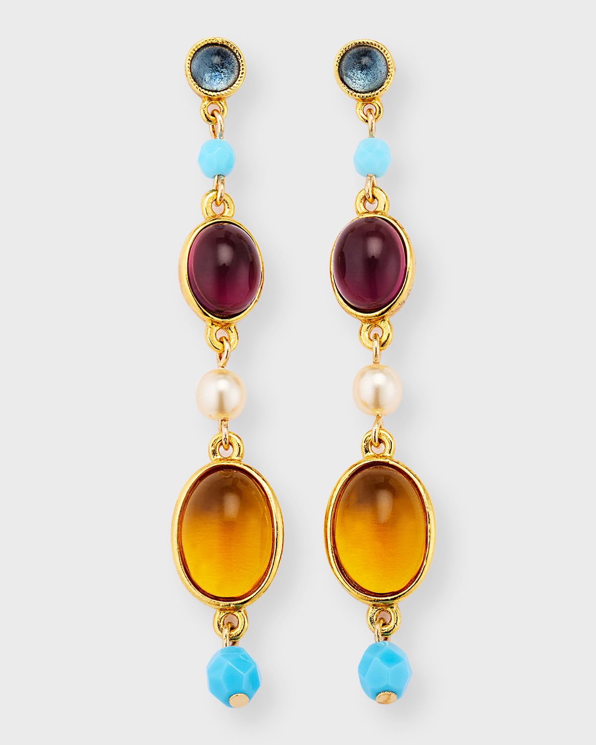 Ben-Amun Gold Post Earrings with Multi-Stone Drops