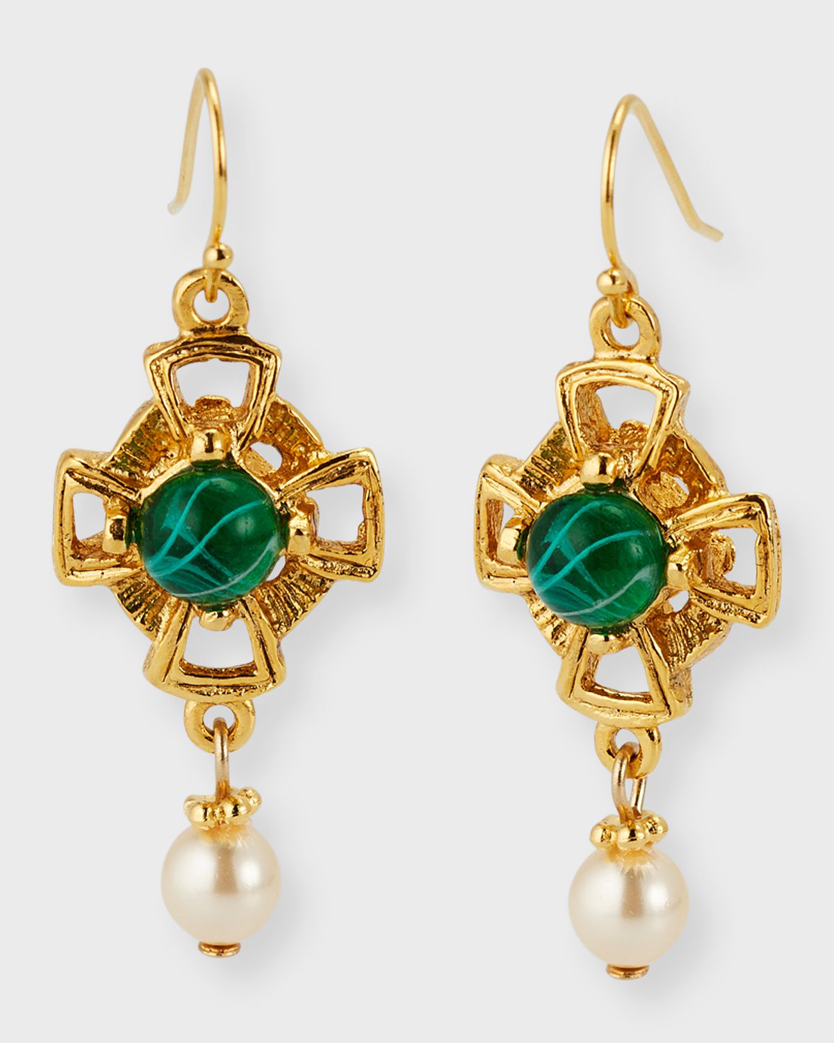 Ben-Amun Emerald and Pearly Fish Wire Drop Earrings