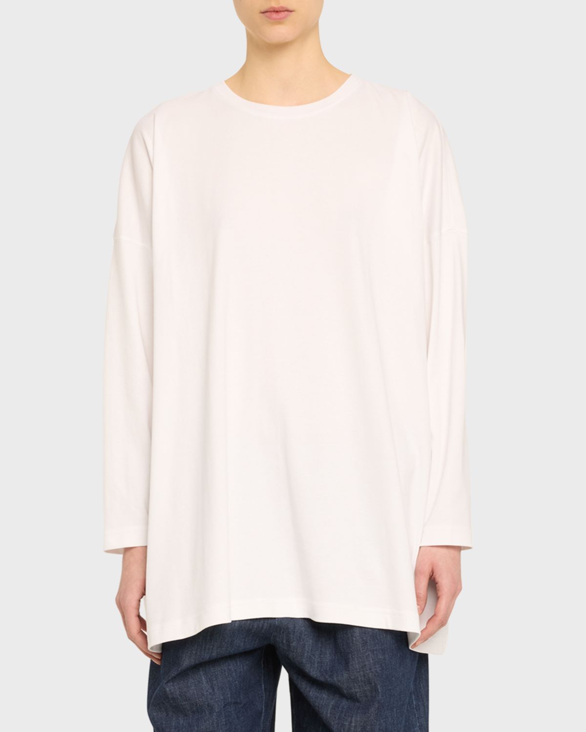 Eskandar Round Neck Long Sleeve Cotton T-Shirt