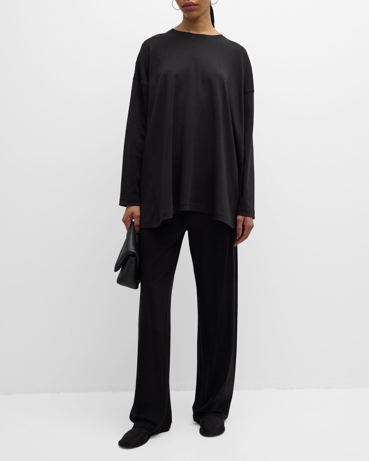 Eskandar Side Panelled Round Neck Long Sleeve T-Shirt (Mid Plus Length) | Thumbnail 7