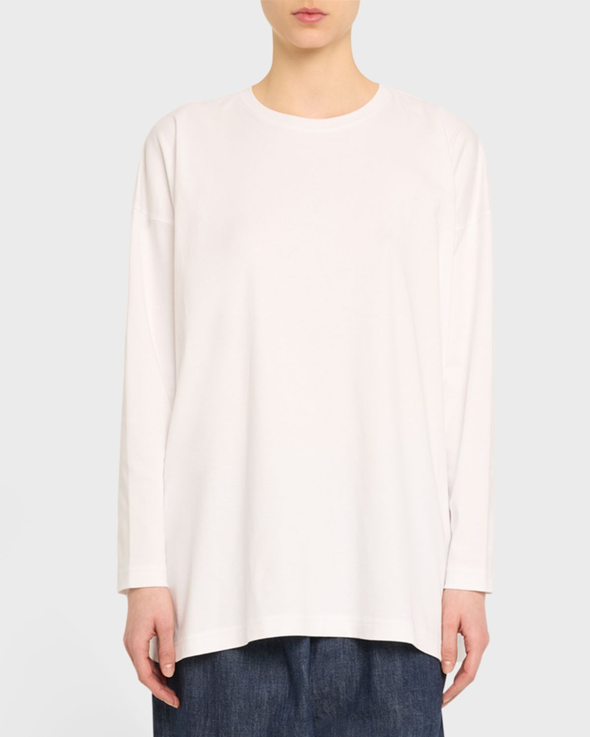 Eskandar Side Panelled Round Neck Long Sleeve T-Shirt (Mid Plus Length)