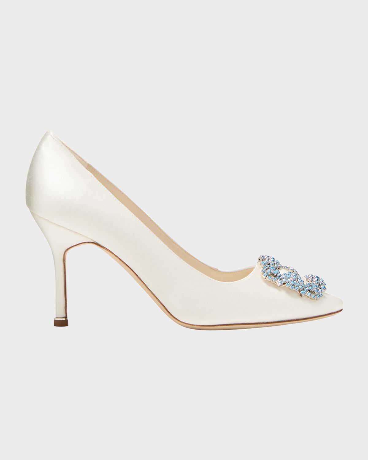 Manolo Blahnik 90mm Hangisi Satin Pumps with Crystal Buckle