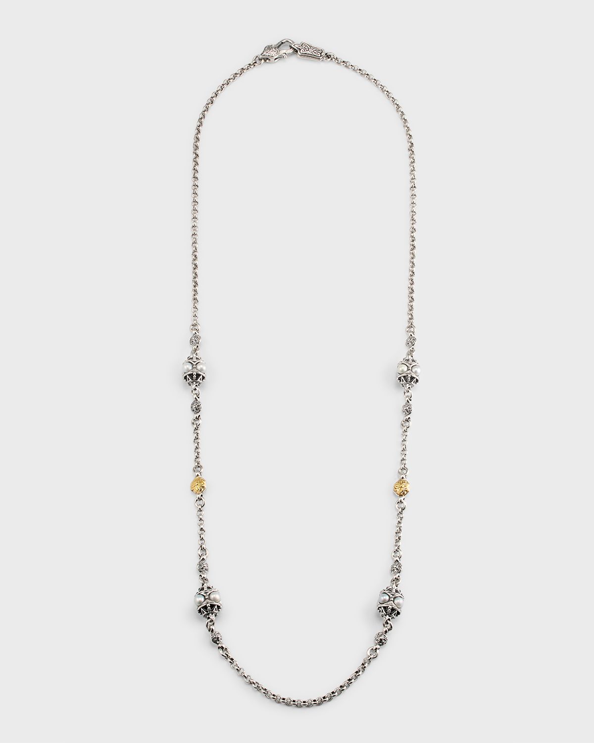 Konstantino Silver and Gold Pearl Necklace, 22"L