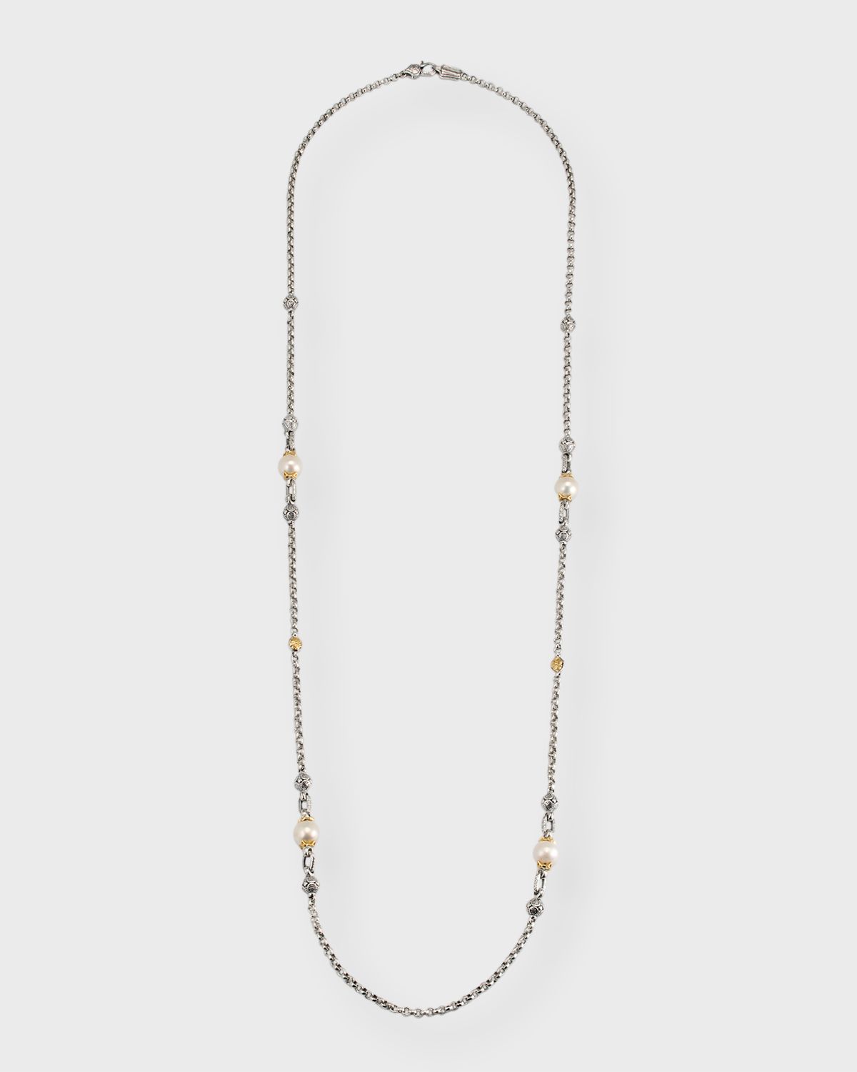 Konstantino Sterling Silver and 18K Gold Pearl Station Necklace, 36"