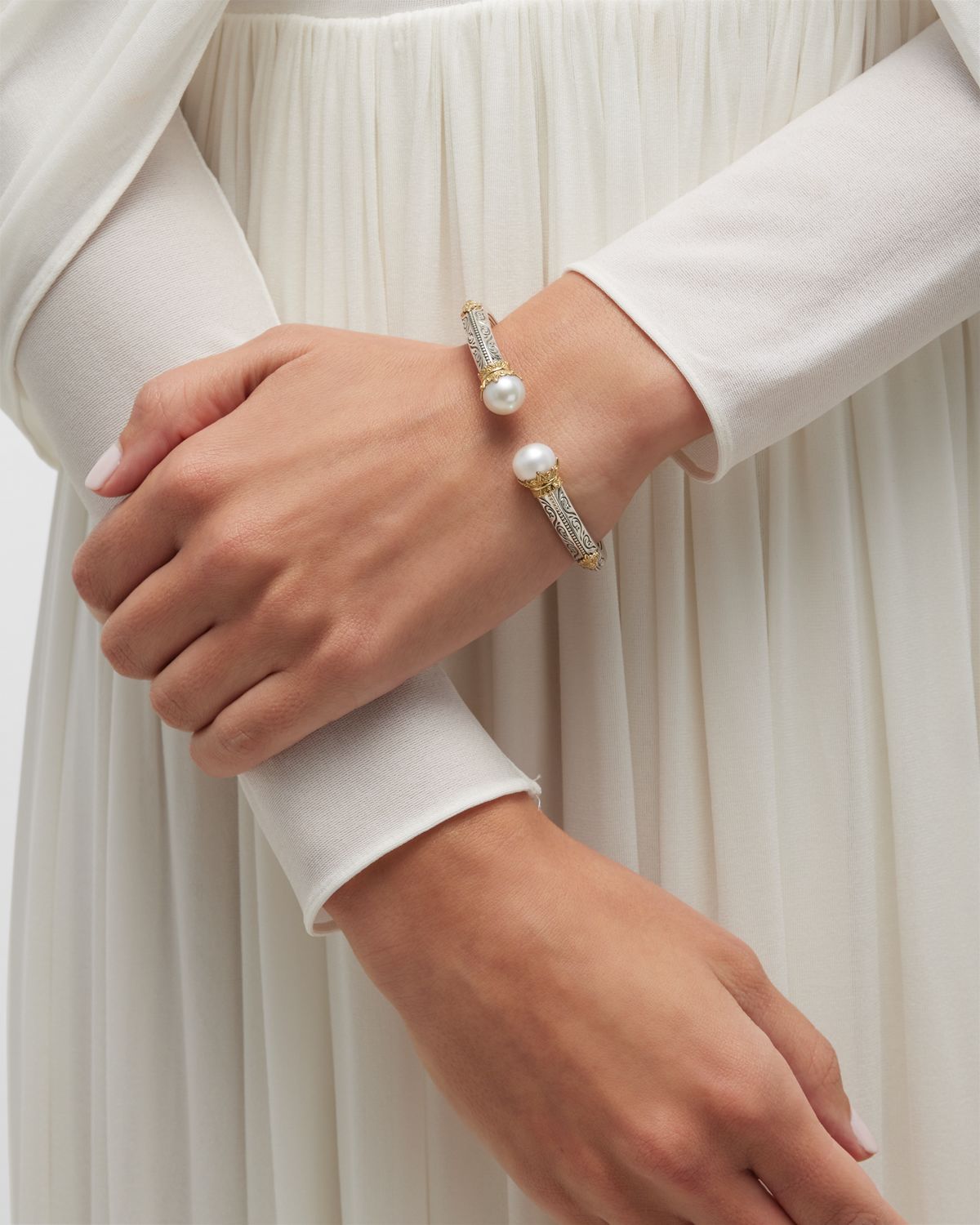 Konstantino Silver and 18K Gold Cuff Bracelet with Pearls