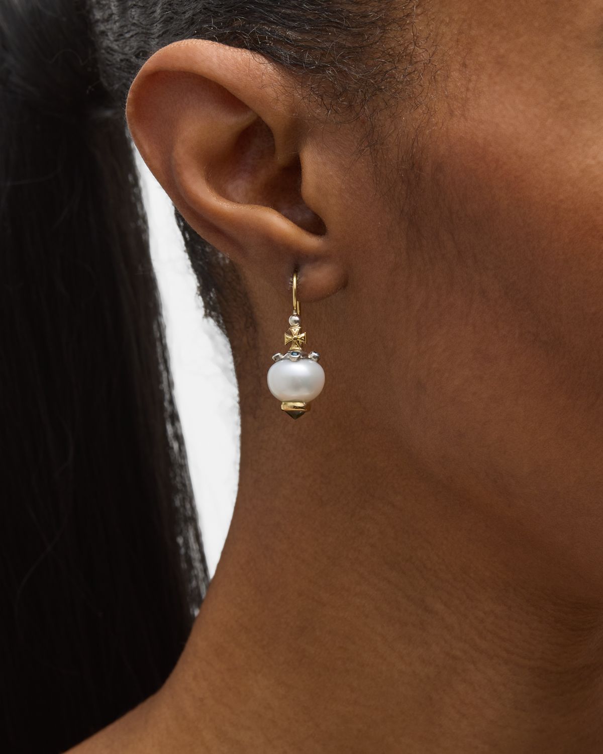 Konstantino Silver and Gold Pearl London Blue Earrings