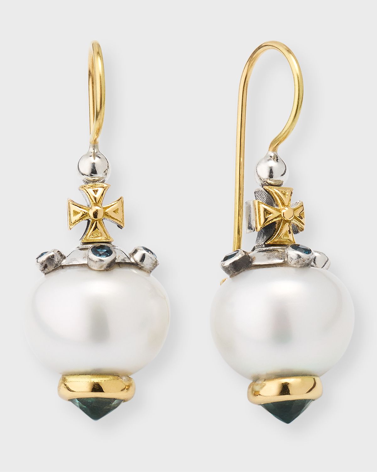 Konstantino Silver and Gold Pearl London Blue Earrings