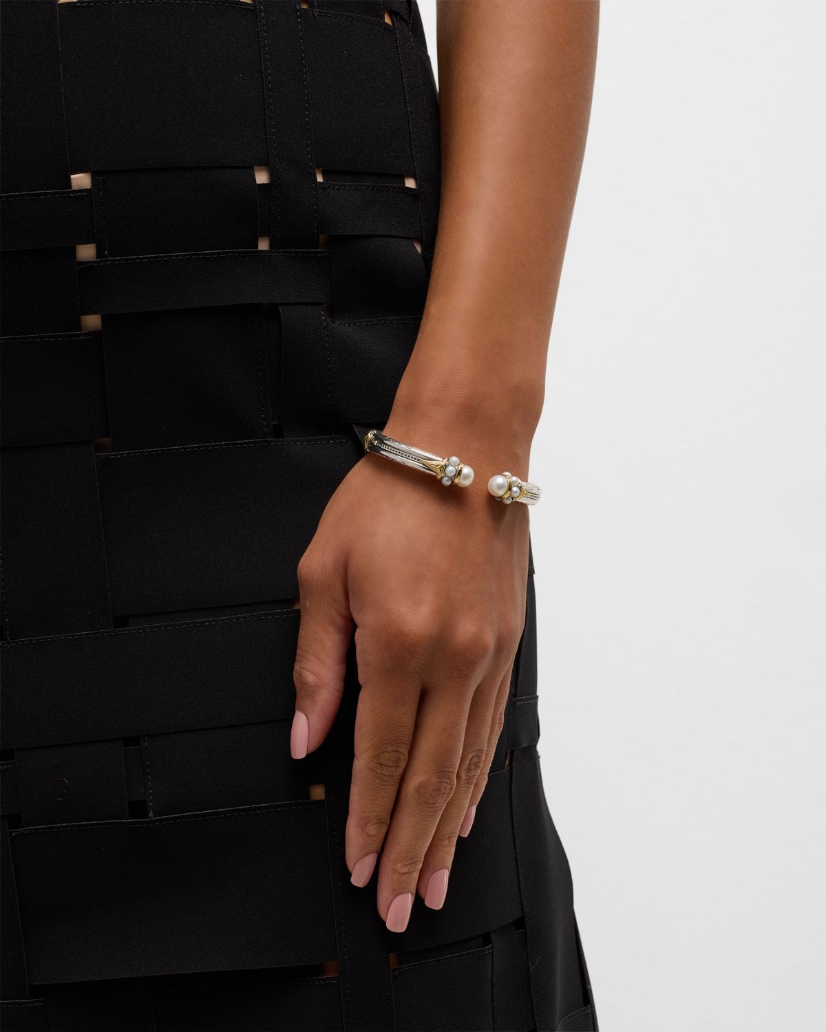 Konstantino Sterling Silver and 18K Gold Pearl Bangle Bracelet