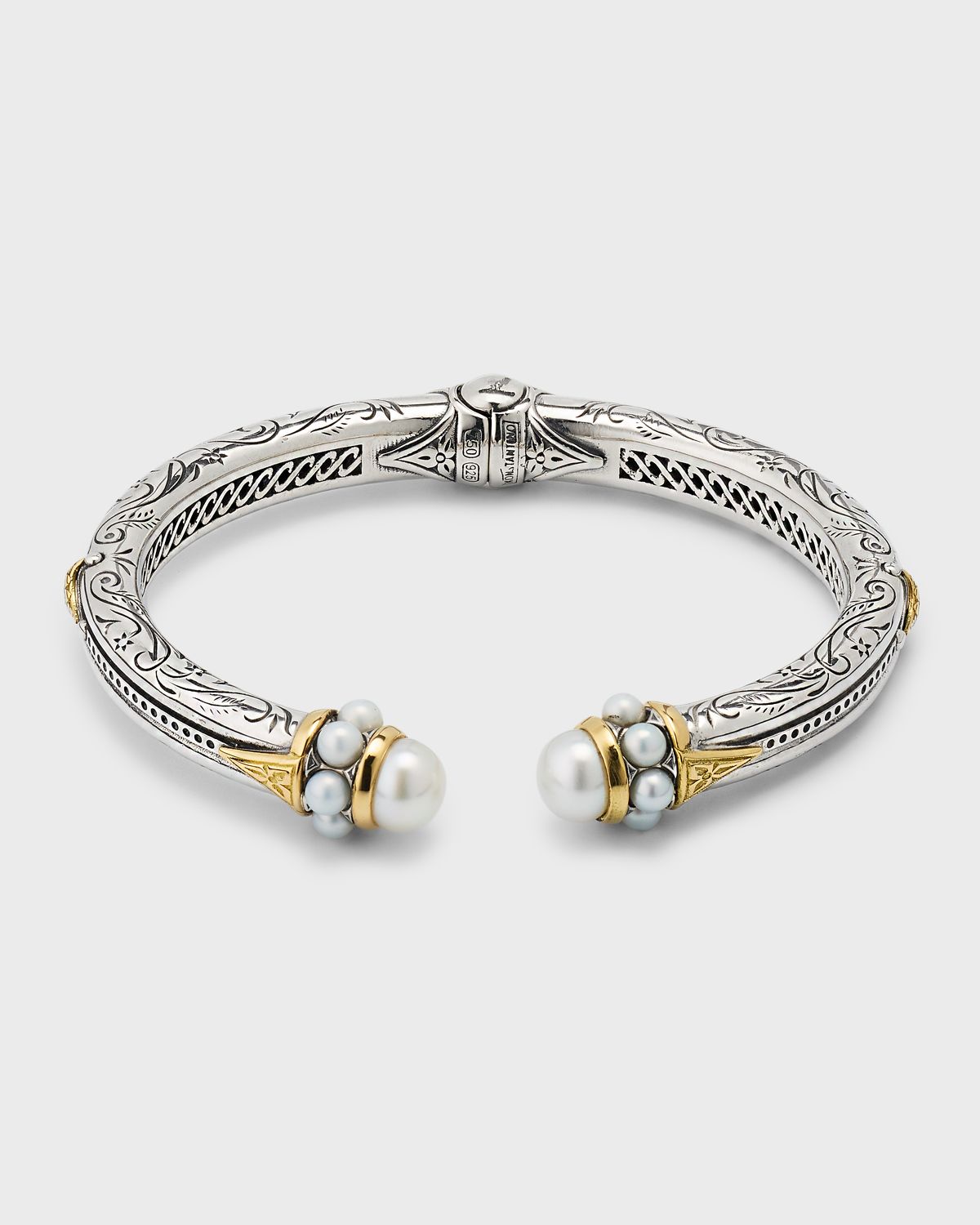 Konstantino Sterling Silver and 18K Gold Pearl Bangle Bracelet