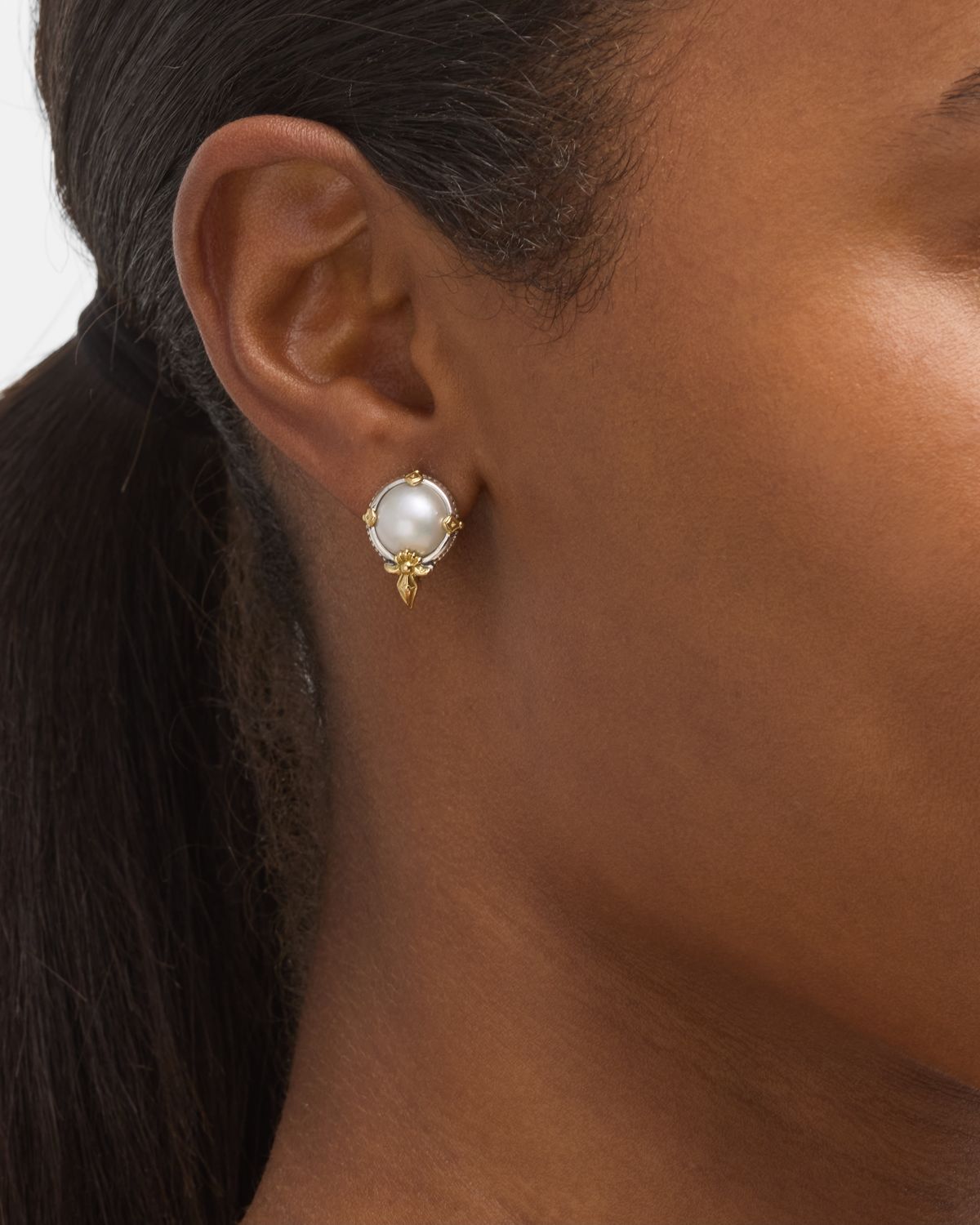 Konstantino Silver and Gold Pearl Stud Earrings