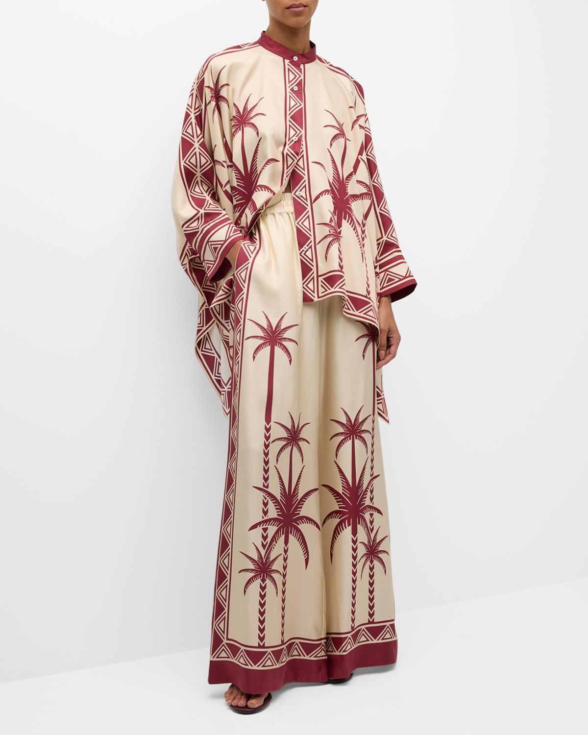 La DoubleJ Placed-Print Wide-Leg Silk Palazzo Pants