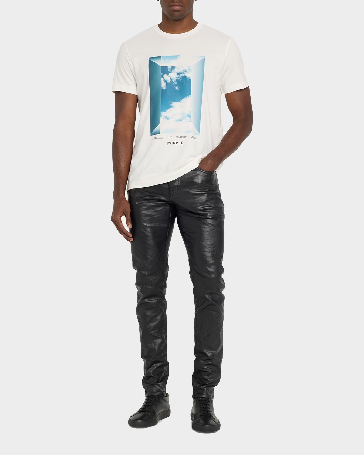 PURPLE Men 's Patent Film Coated Skinny Jeans