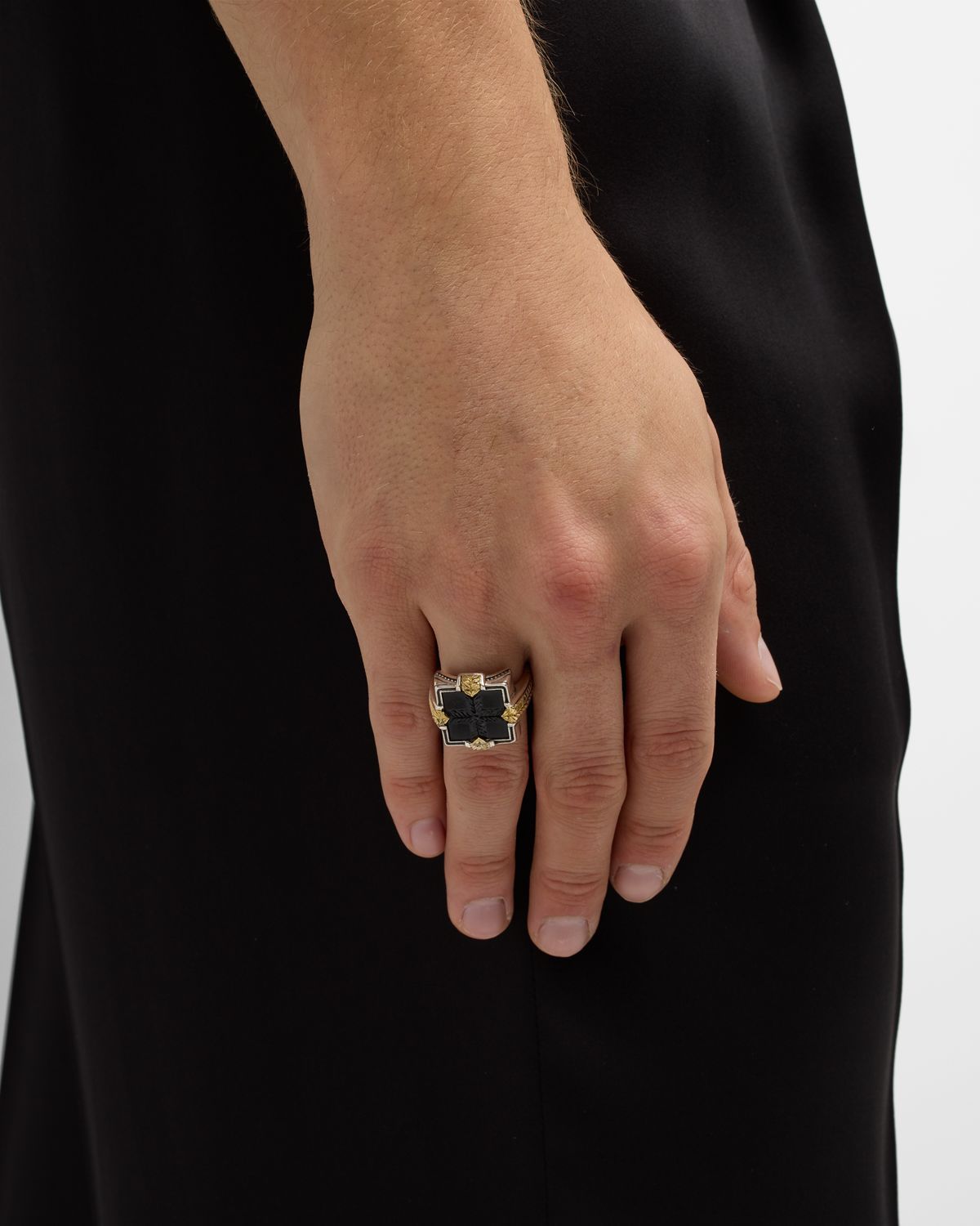 Konstantino Men 's Black Onyx Two-Tone Laurel Ring