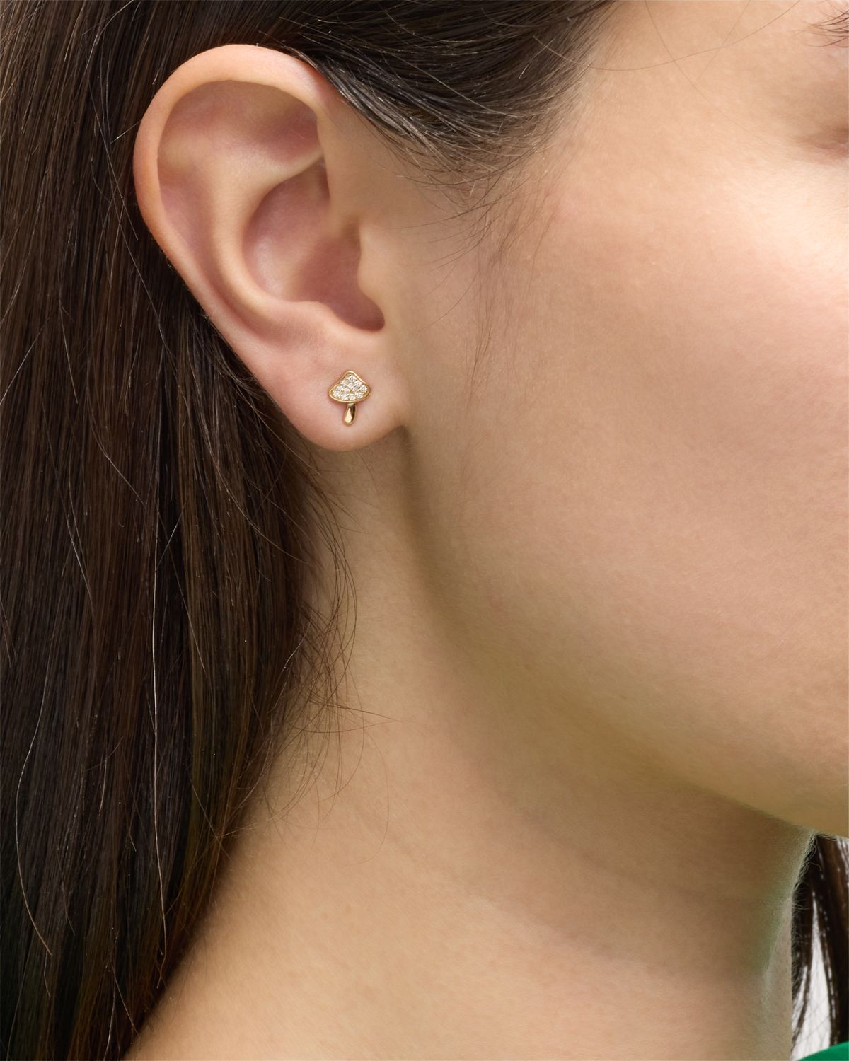 Sydney Evan 14K Yellow Gold Small Mushroom Diamond Stud Earring, Single