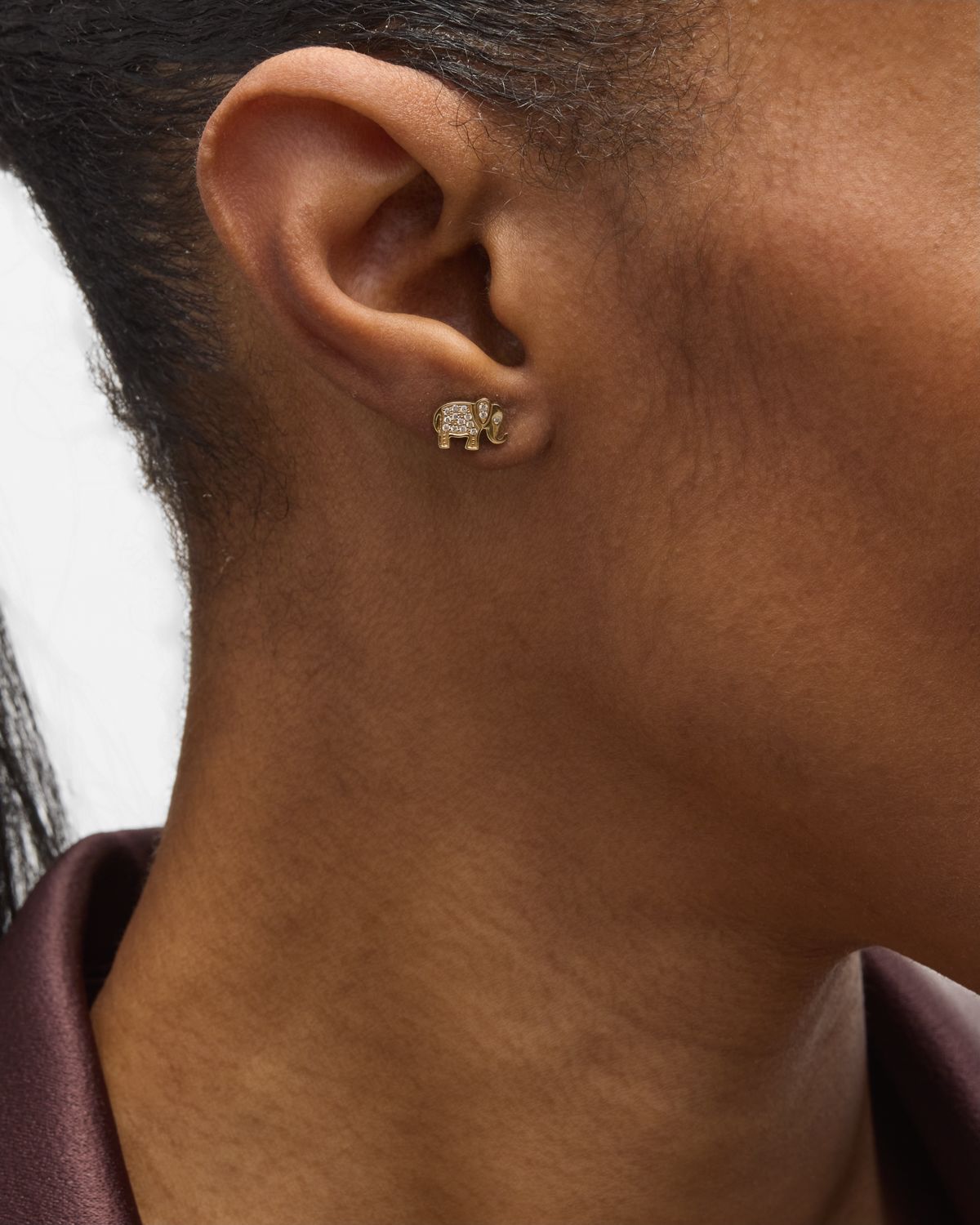 Sydney Evan 14k Yellow Gold Diamond Elephant Stud Earring, Single