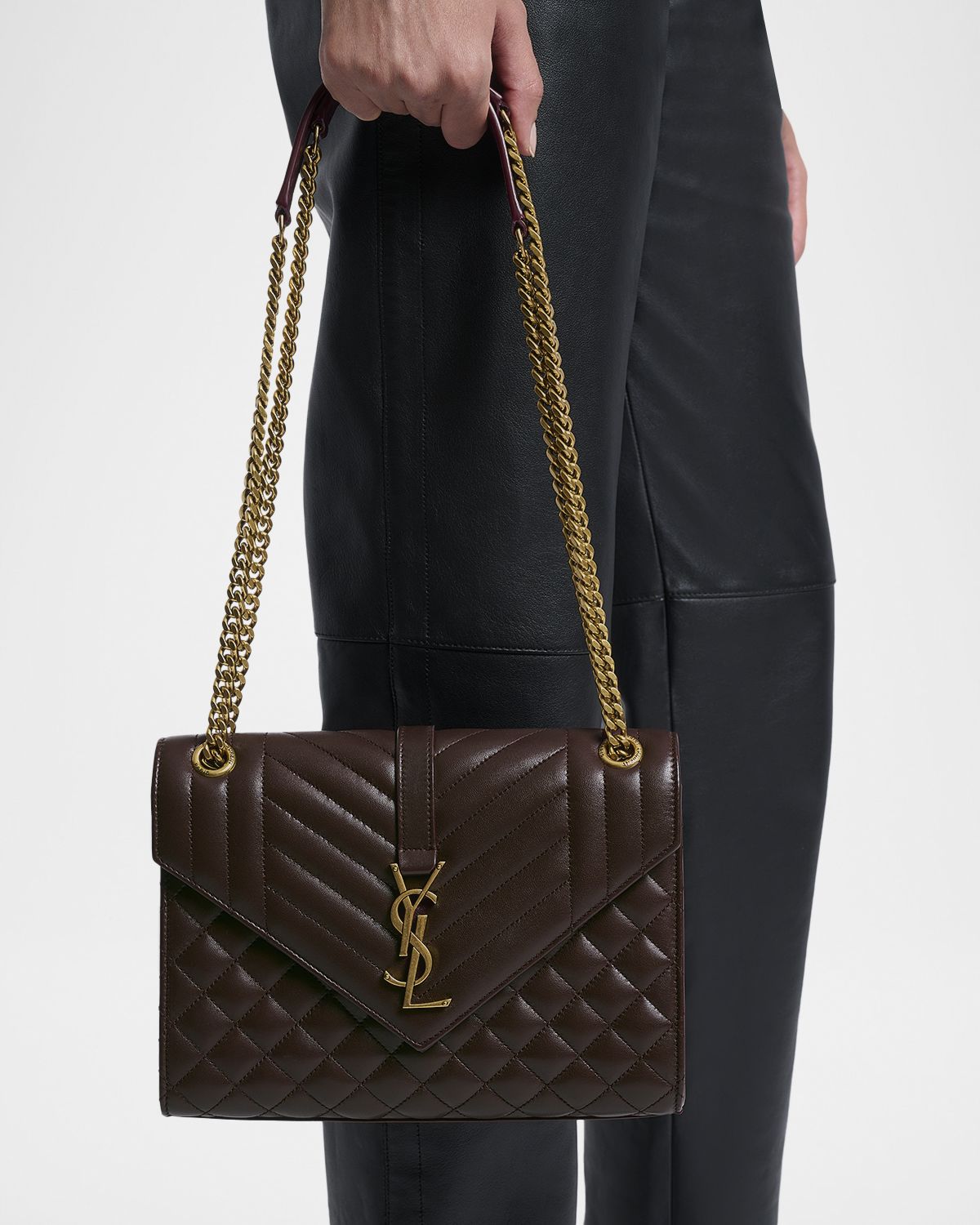 Saint Laurent Envelope Triquilt Medium YSL Shoulder Bag in Smooth Quilted Leather