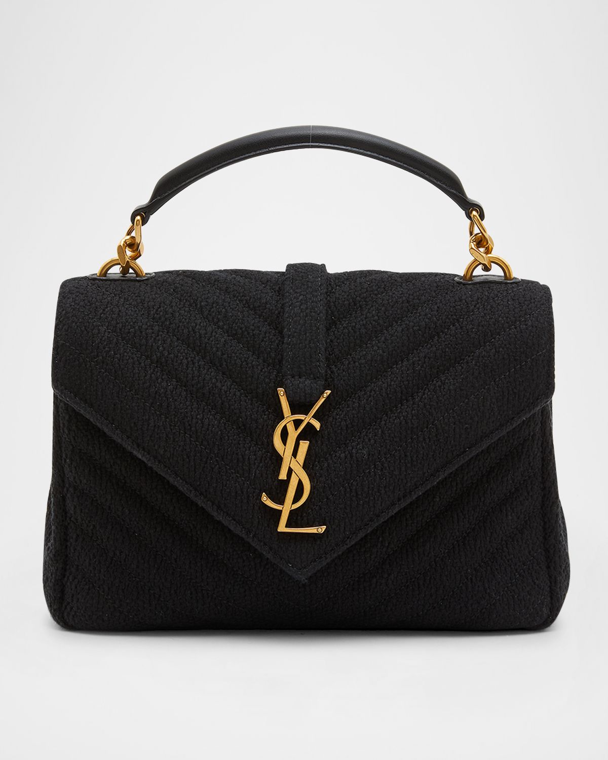 Saint Laurent College Medium Flap YSL Top Handle Bag in Quilted Tweed