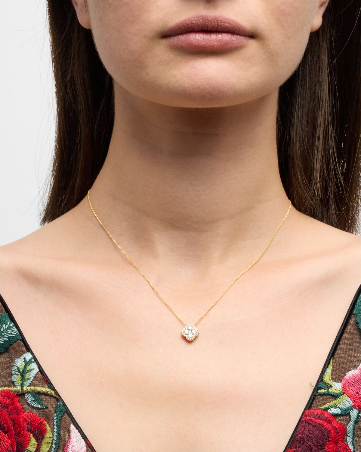 Neiman Marcus Diamonds 18K Yellow Gold Pave GH/SI Diamond Flower Pendant on 18" Chain, 0.68tcw