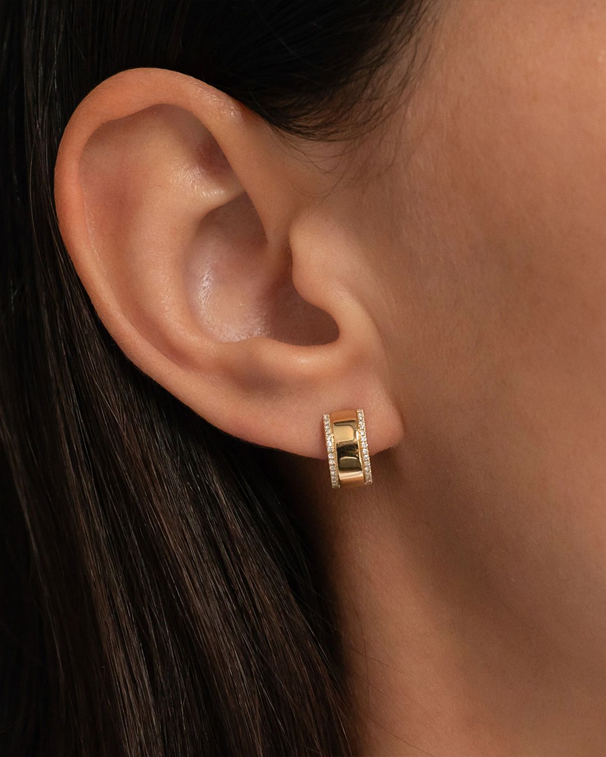 Zoe Lev Jewelry 14K Gold Diamond Thick Huggie Earrings