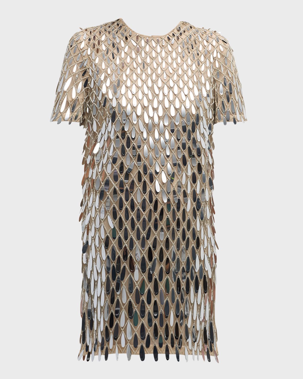 Valentino Garavani Sequined Crystal Short-Sleeve Mini Shift Dress