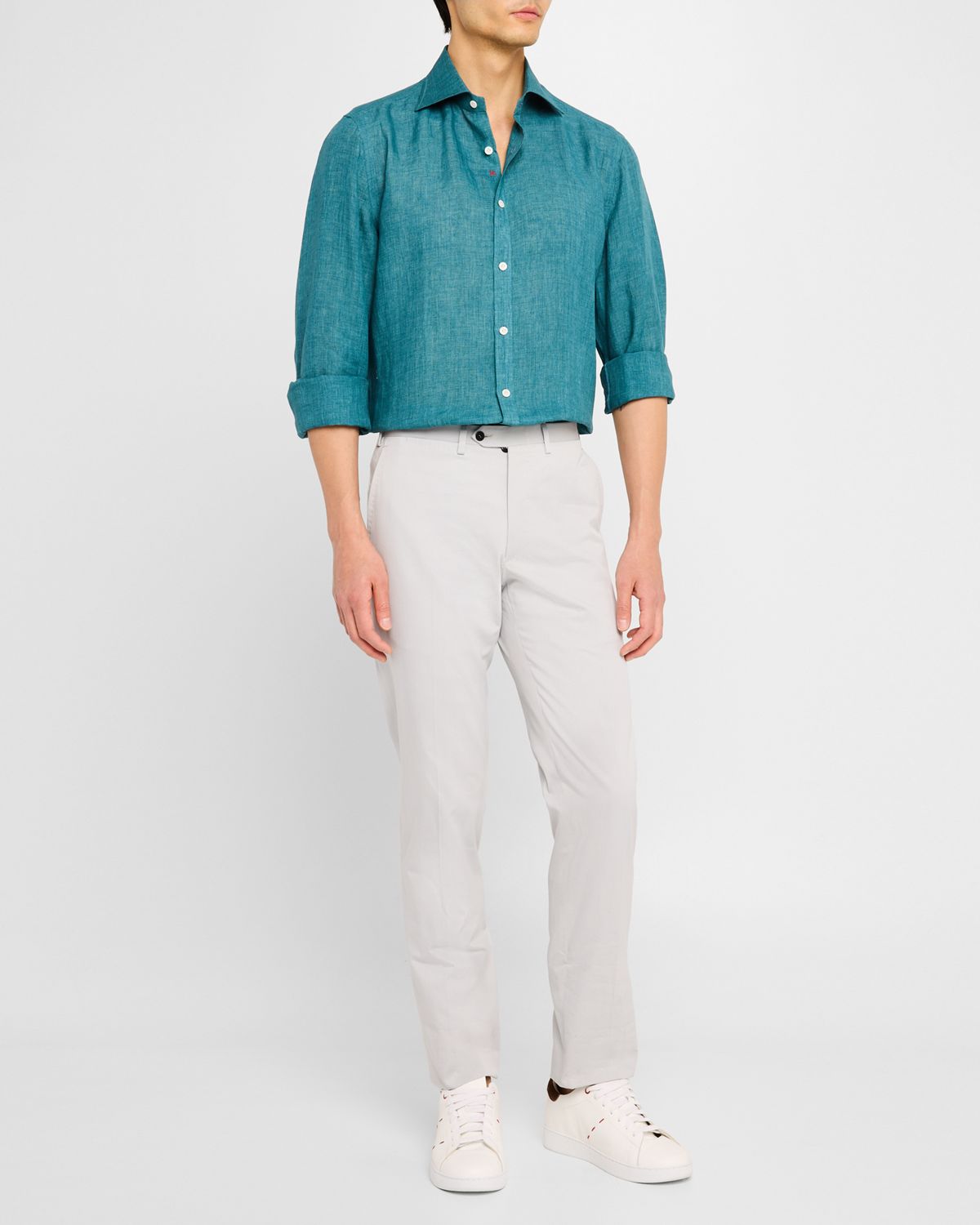 Isaia Men 's Solid Linen Sport Shirt