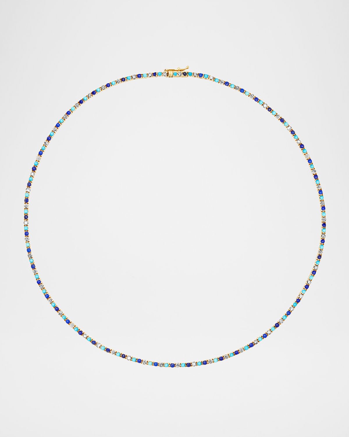 Jennifer Meyer 18K Yellow Gold Small 4 Prong Tennis Necklace with Diamonds, Lapis and Turquoise