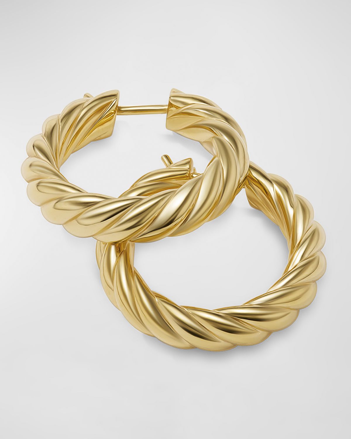 David Yurman Sculpted Cable Hoop Earrings in 18K Gold, 5.5mm, 1"L