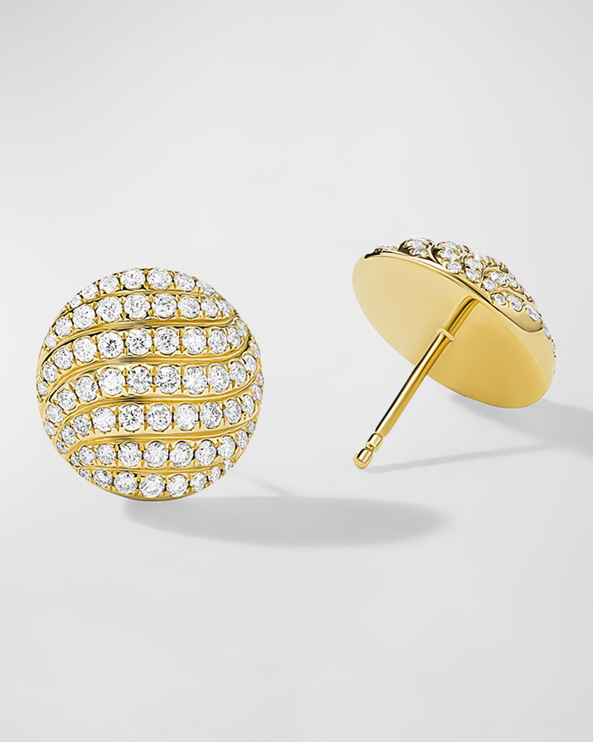 David Yurman Sculpted Cable Stud Earrings with Diamonds in 18K Gold, 14mm