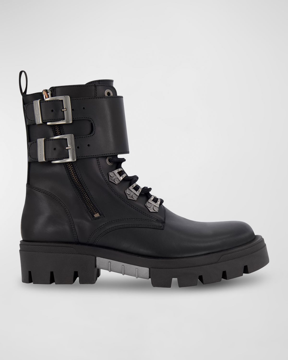 Karl Lagerfeld Paris Men 's Double-Buckle Monk Leather Combat Boots