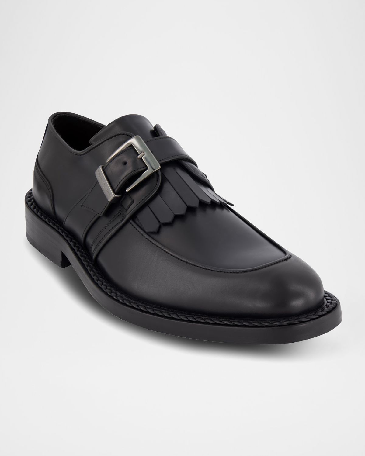 Karl Lagerfeld Paris Men 's Leather Fringe Single Monk Strap Loafers
