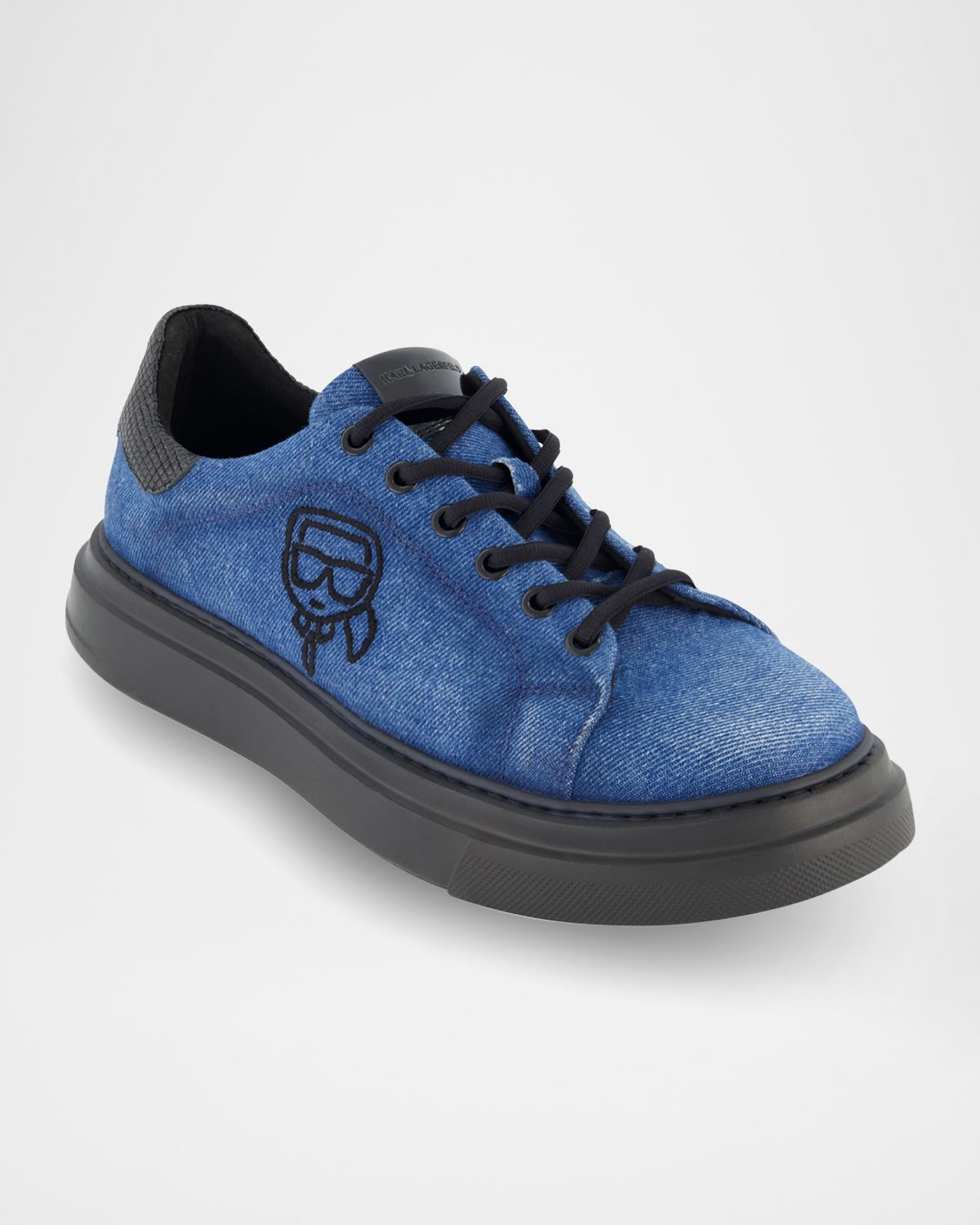 Karl Lagerfeld Paris Men 's Karl Head Denim and Leather Low-Top Sneakers | Thumbnail 4