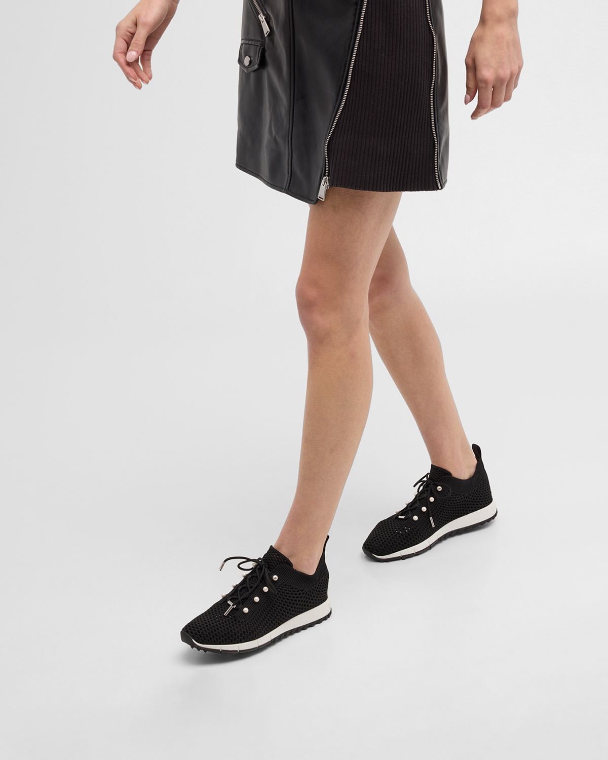 Jimmy Choo Veles Knit Pearly Lace-Up Sneakers