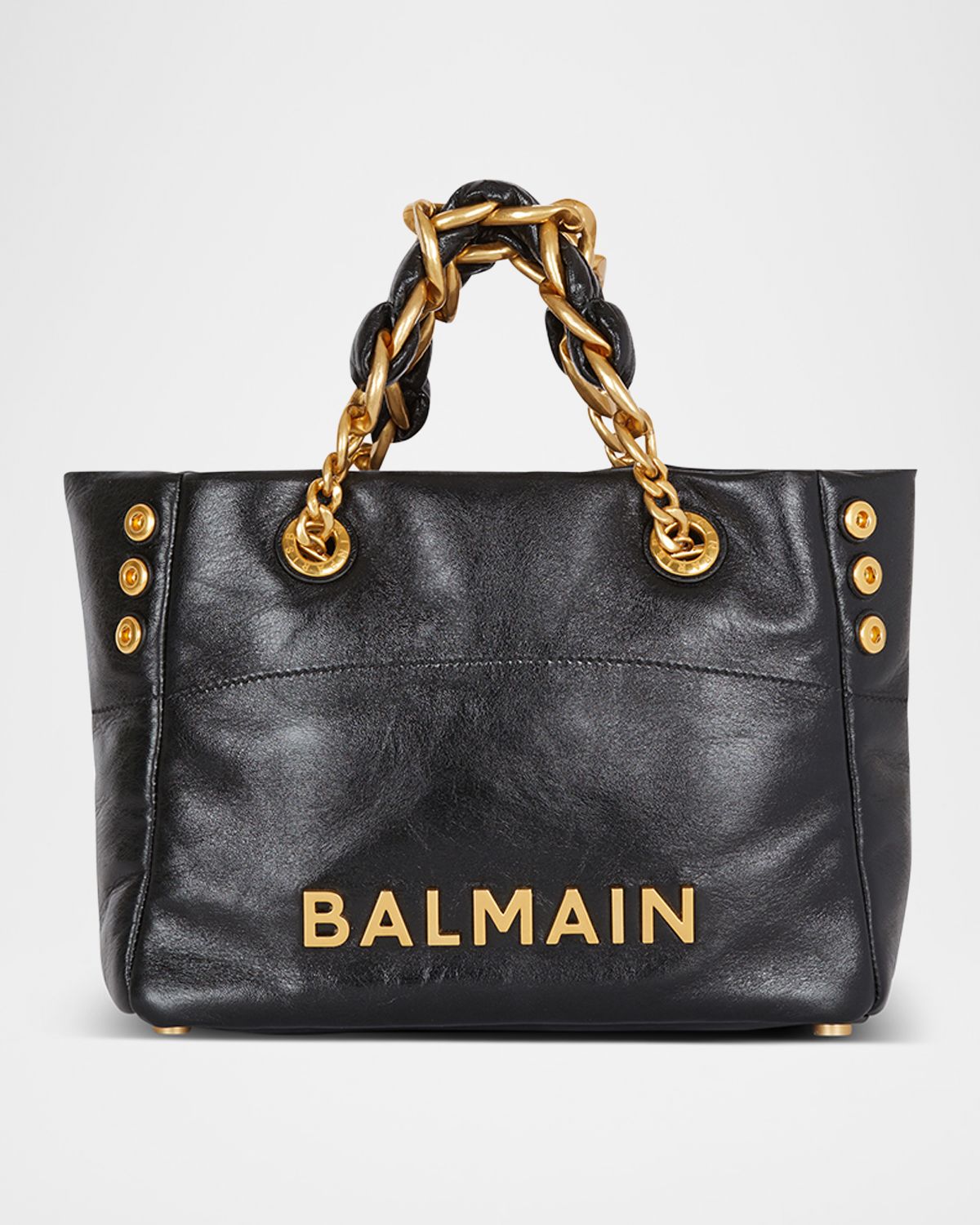 Balmain 1945 Soft Small Cabas Tote Bag in Crinkled Leather