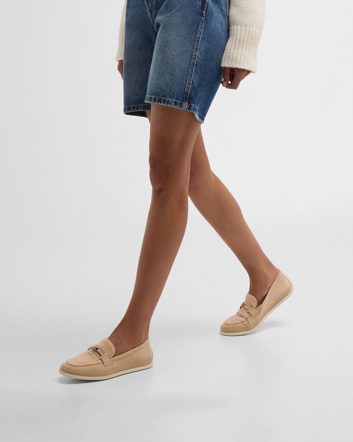 Tod's Gomma Suede T-Ring Espadrille Driver Loafers