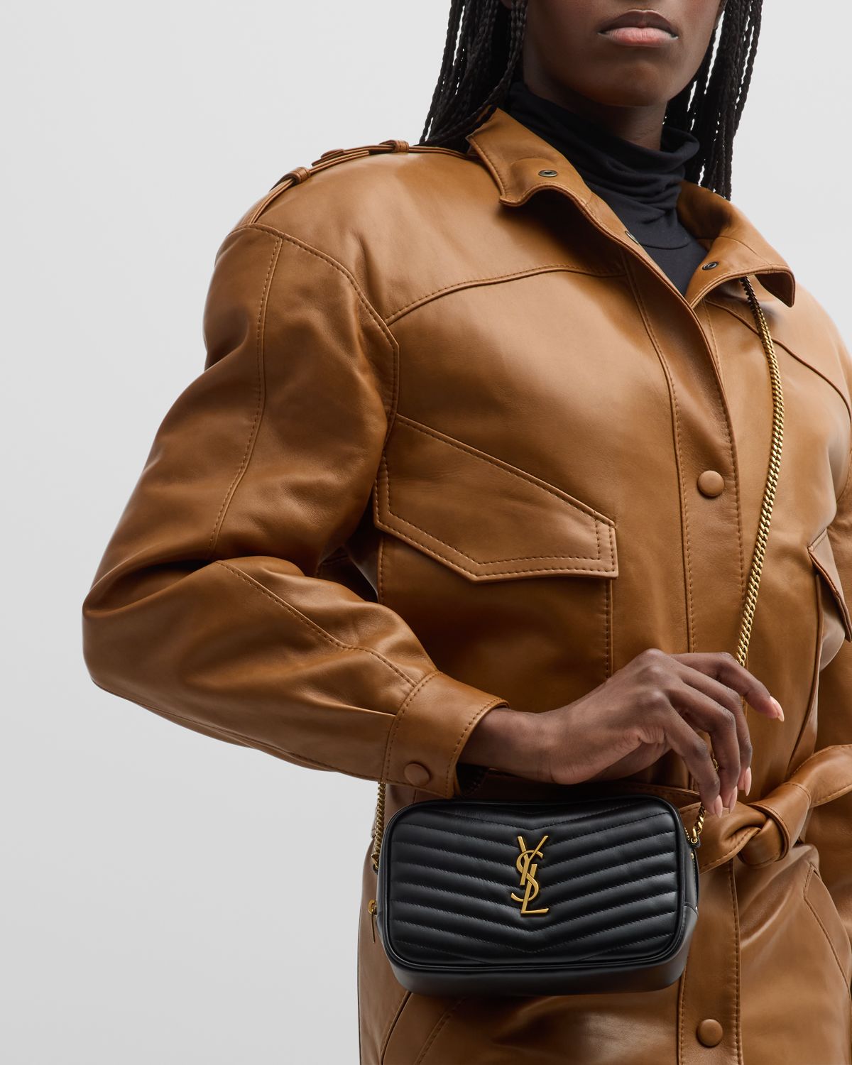 Saint Laurent Lou Mini YSL Camera Bag in Smooth Quilted Leather