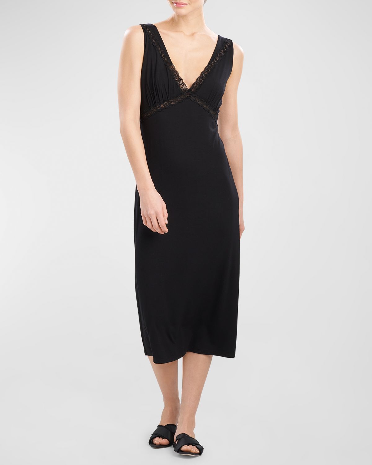 Natori Feathers Essentials Lace-Trim Jersey Nightgown