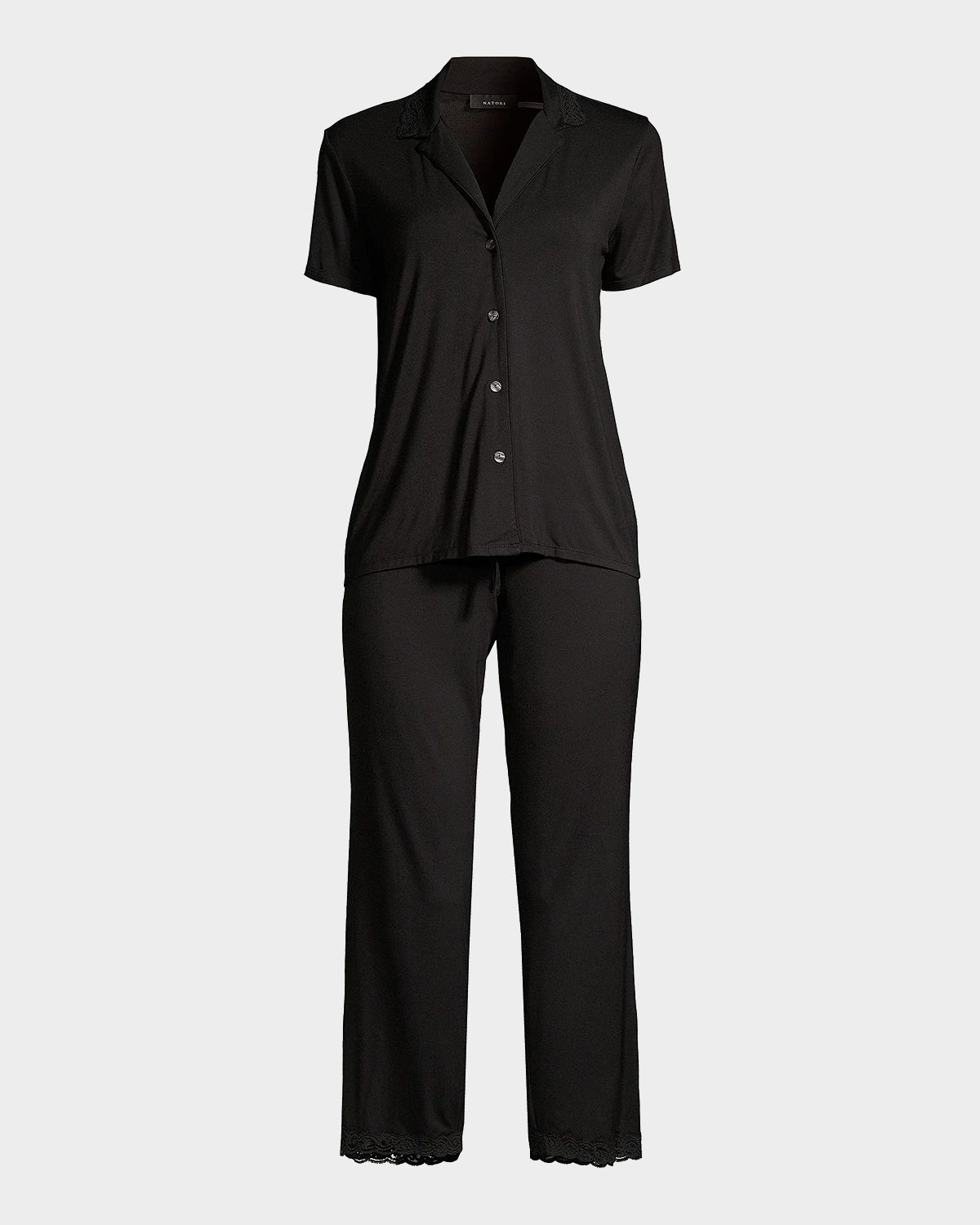 Natori Feathers Essentials Lace-Trim Jersey Pajama Set