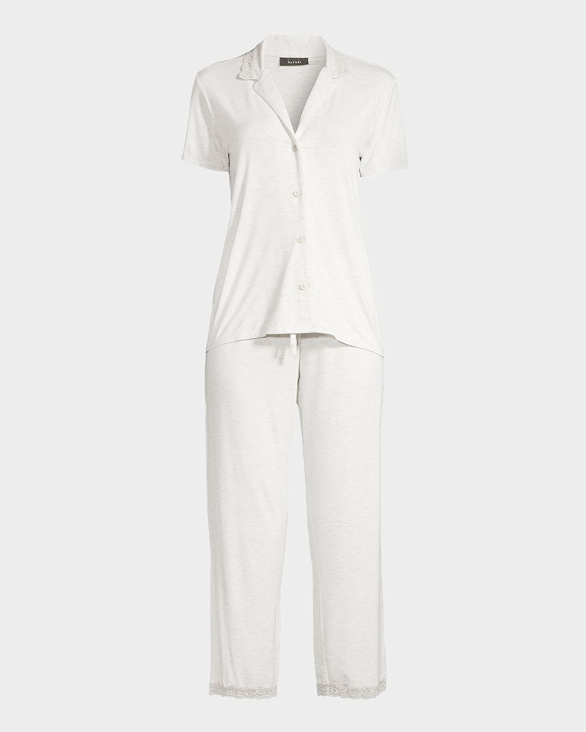 Natori Feathers Essentials Lace-Trim Jersey Pajama Set