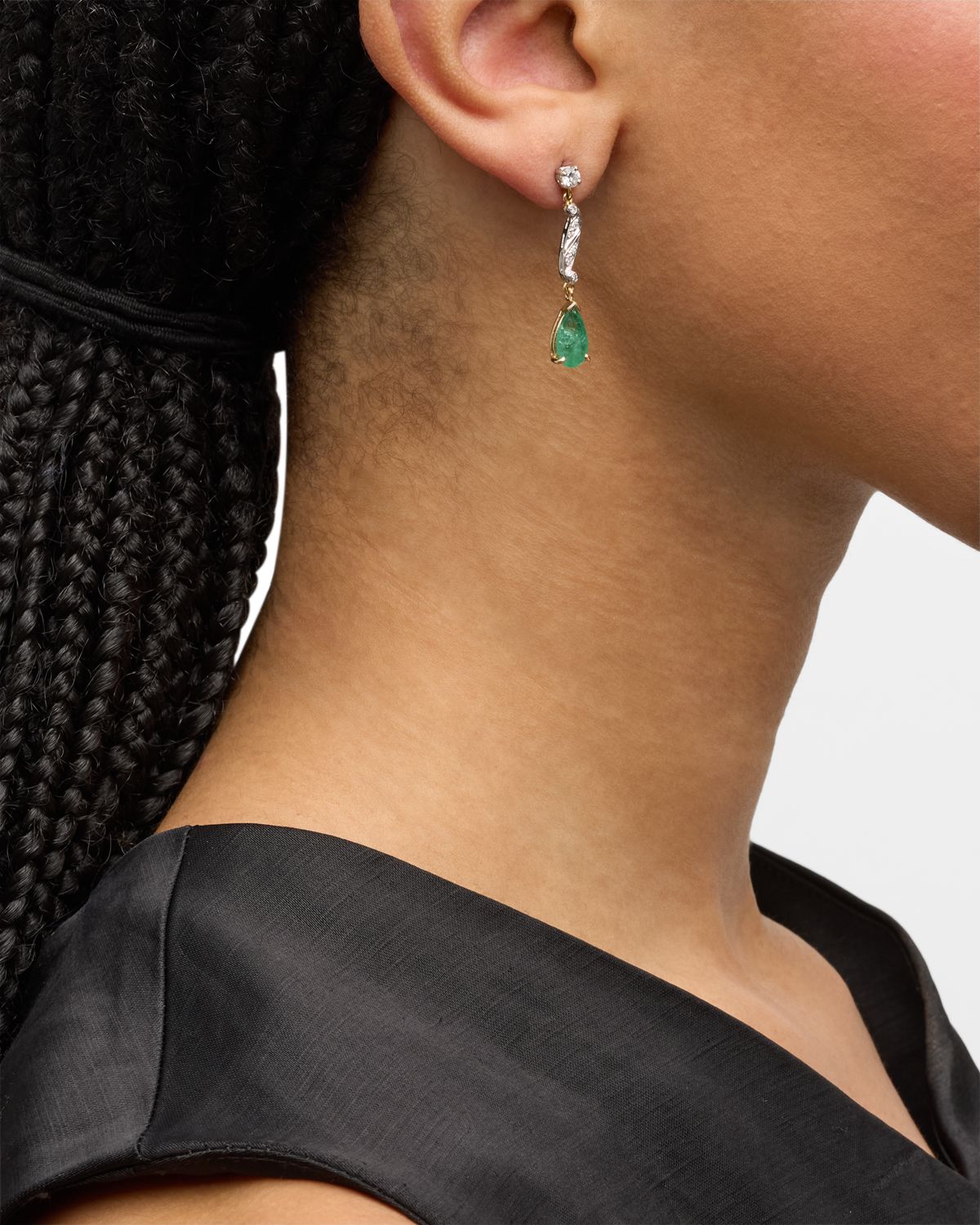 NM Estate Estate Platinum and 18K Yellow Gold Emerald and Diamond Drop Earrings