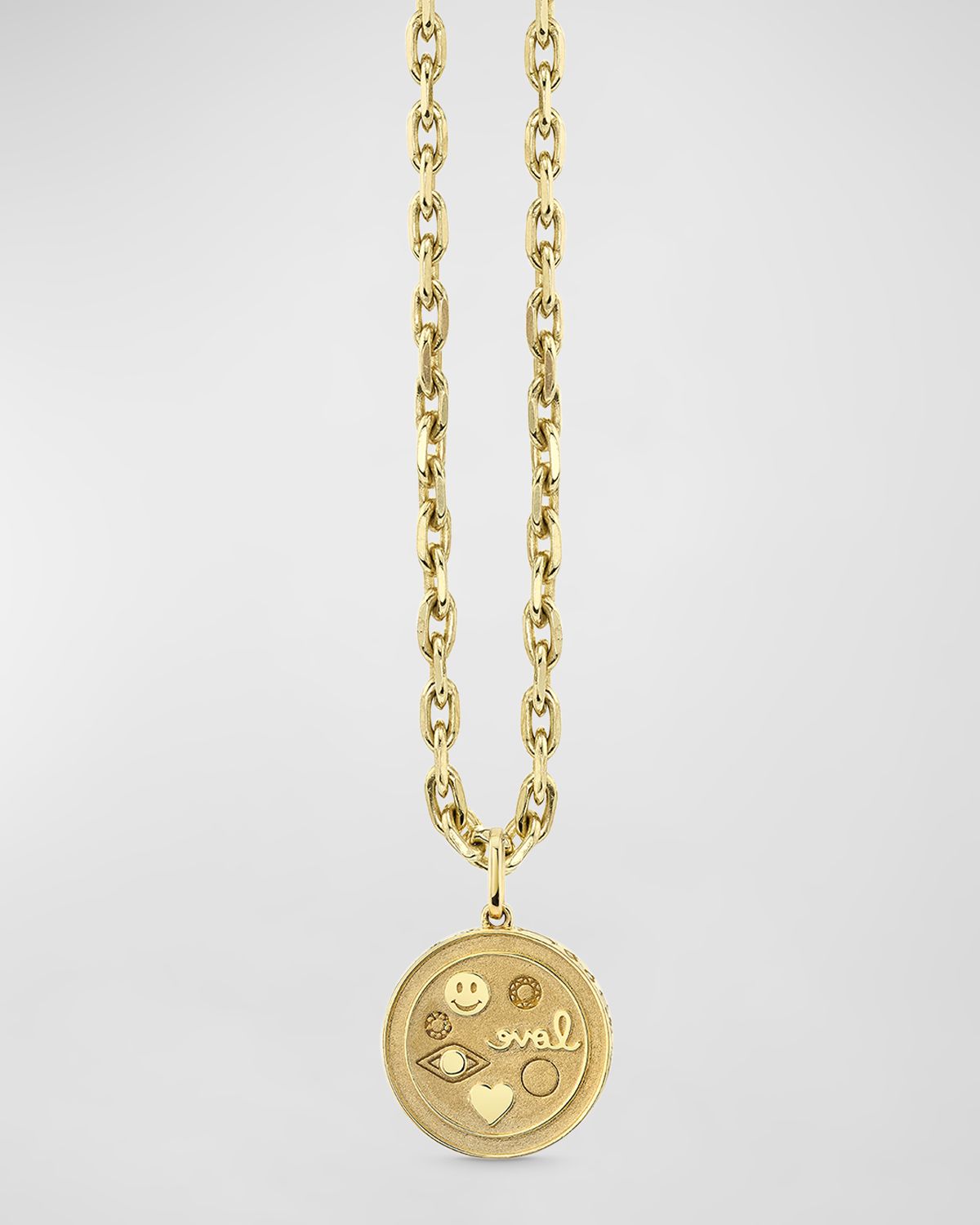 Sydney Evan 14K Yellow Gold Iconography Circle Charm Oval Link Necklace