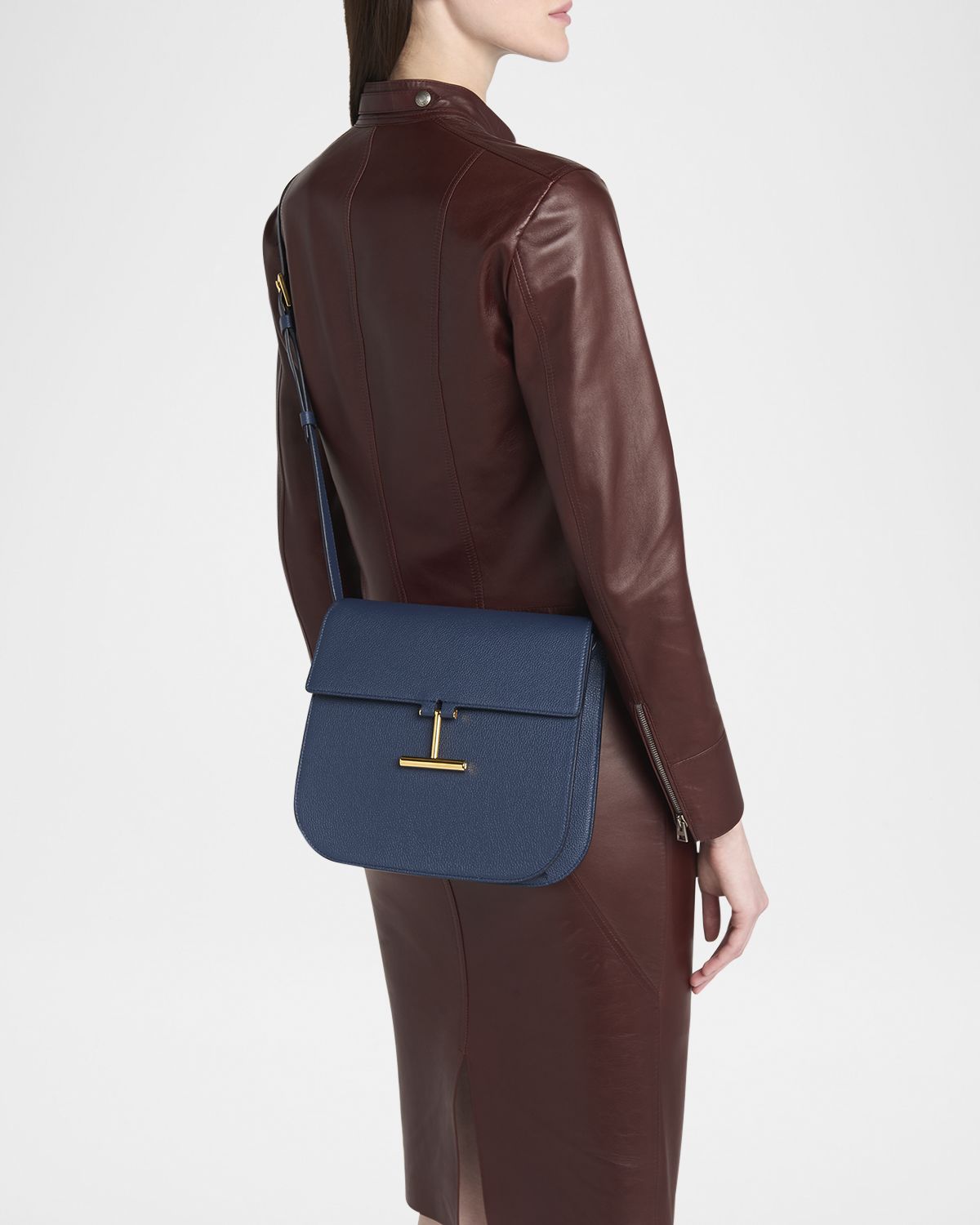TOM FORD Tara Medium Crossbody in Grained Leather with Leather Strap