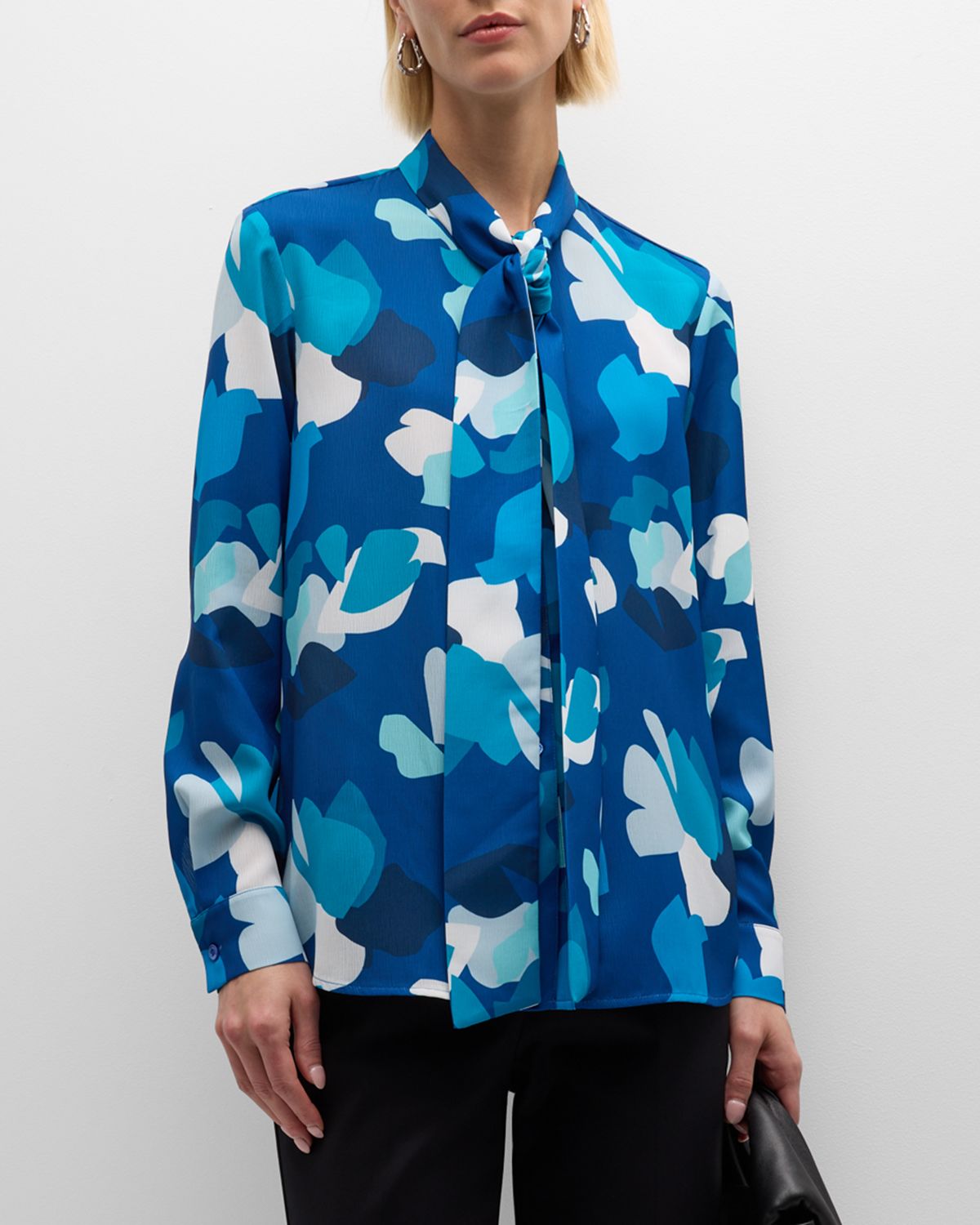 Emporio Armani Tie-Neck Abstract-Print Crepon Blouse